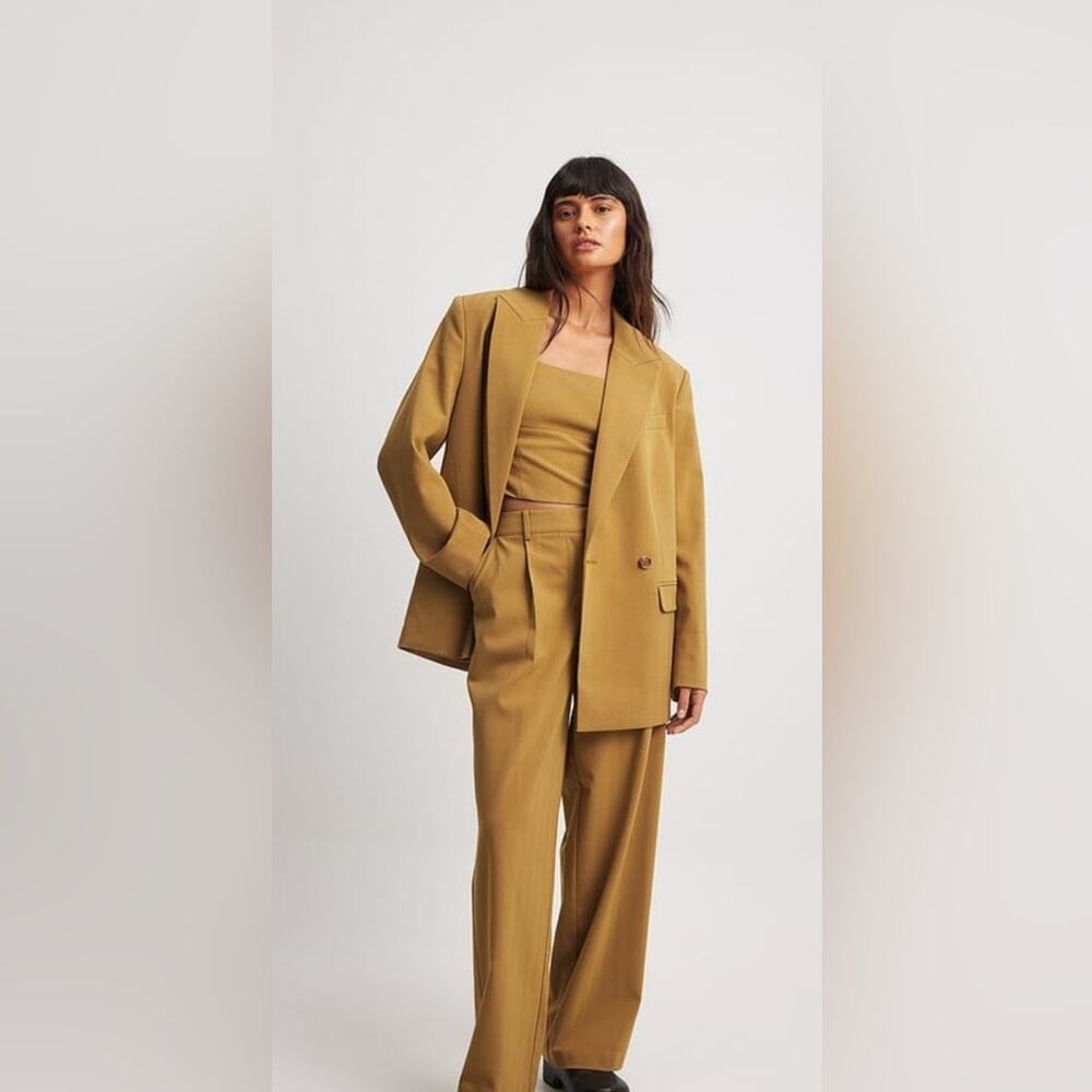 NA-KD Pant Suit Set Women 2XL Tan NWT Oversized Blazer Straight Leg Pants